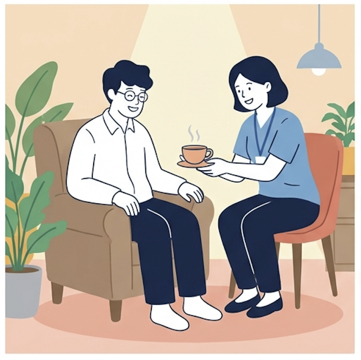 お茶を出す支援シーン